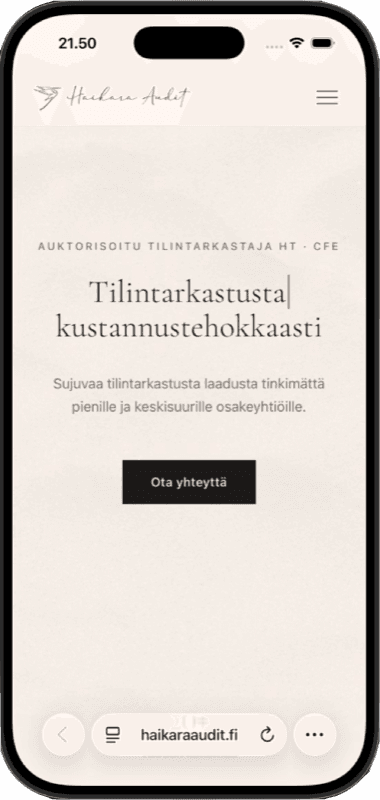Esimerkki mobiilisivustosta